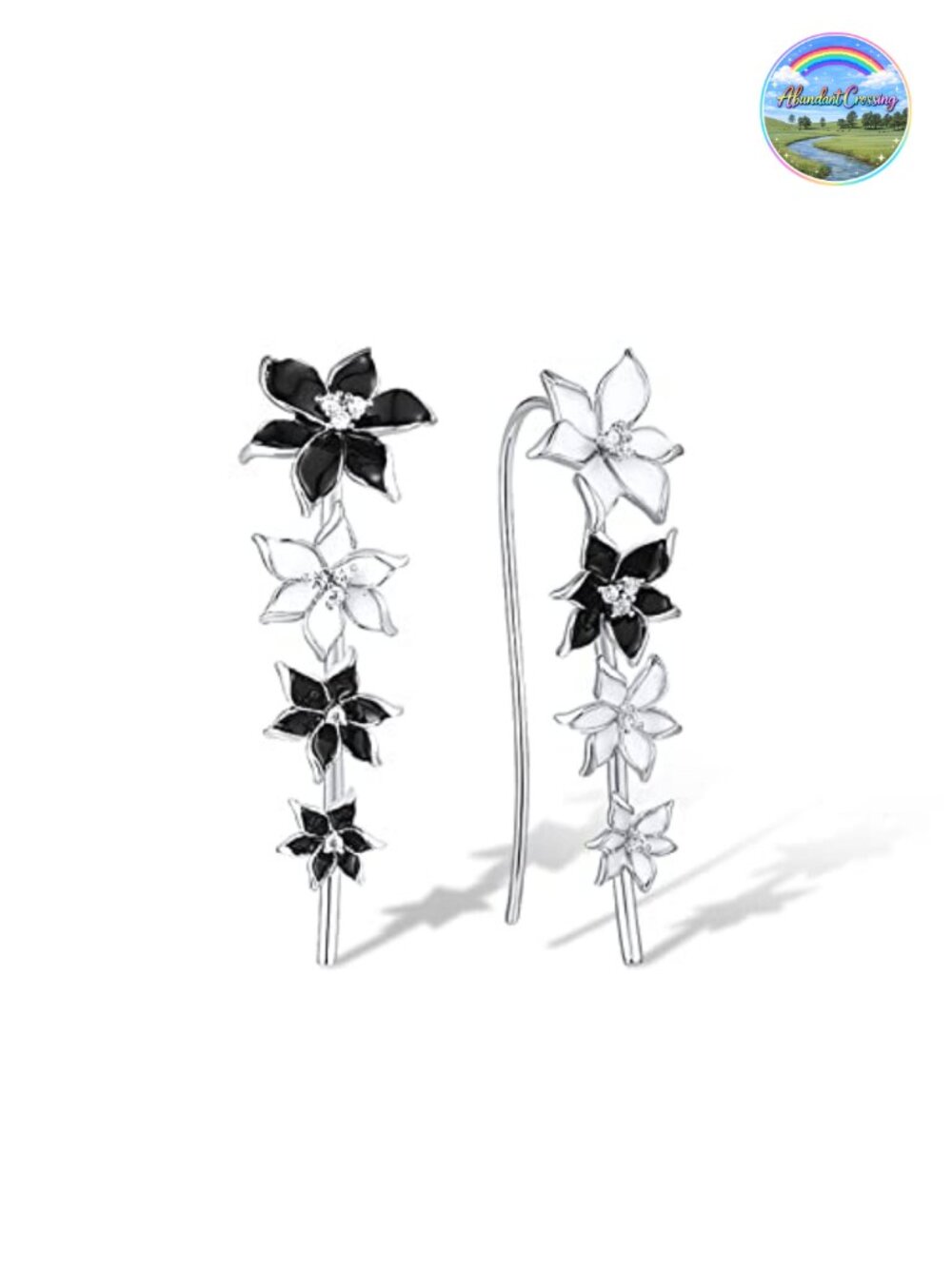 925 Sterling Silver Enamel Flower Ear Cuffs Climber Earrings French Wire